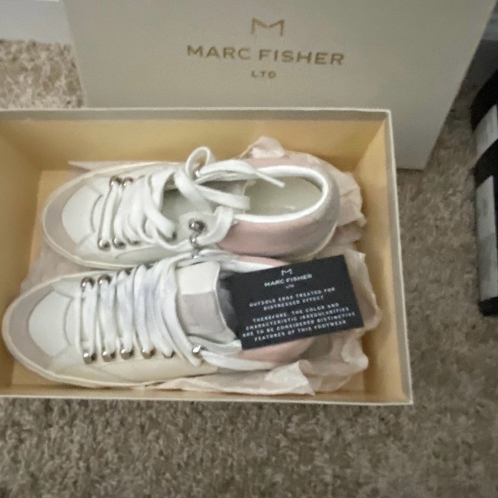 Marc Fisher White and Pink Casual Sneakers